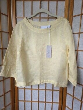 NWT WILT 100% YELLOW LINEN BUTTONS DOWN 3/4 SLEEVES RELAXED STYLE BLOUSE SIZE S